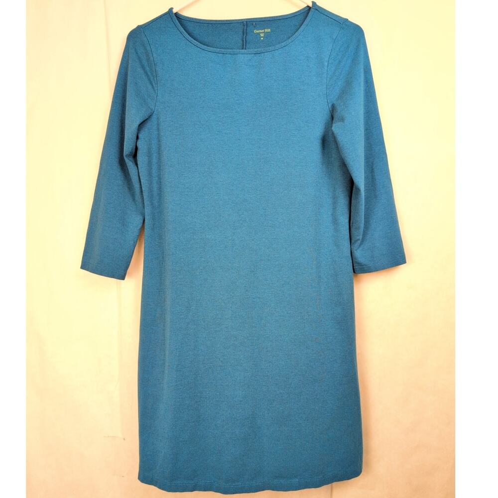 Garnet Hill blue jersey knit 3/4 sleeve boat neck dress Size XS Minimal Preppy